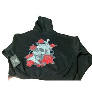 Fourteen Twelve 1412 Black sweatshirt Skull Rose Wild Spirit Zip Up Hoodie NWT L